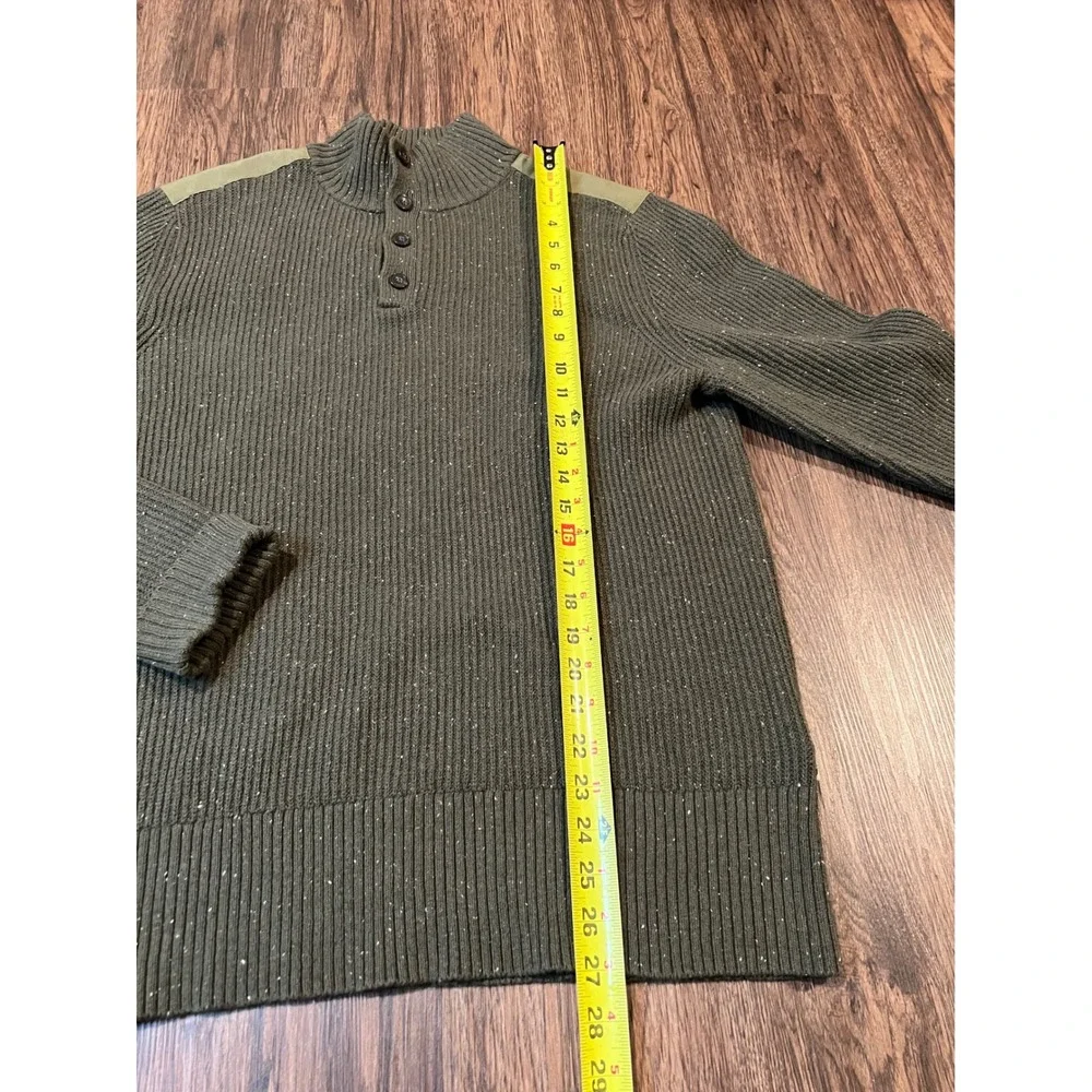 The North Face Mens Olive Green Marled Mock Neck Button Pullover Sweater Large
